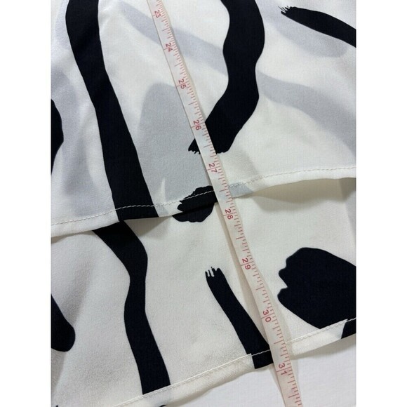 Diane Von Furstenberg Silk Blouse Tunic Top White Black Print 2 Silk Bows - Picture 11 of 16